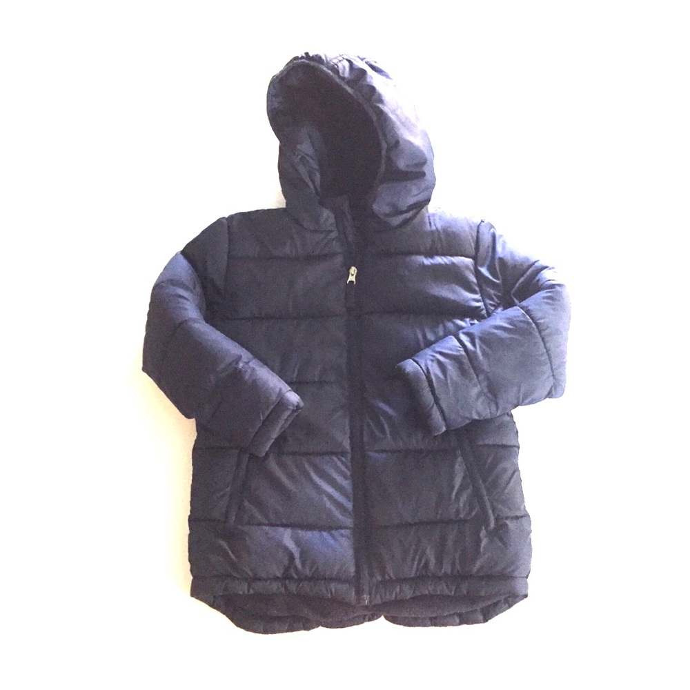 Navy Hooded Puffy Coat with Fleece Lining Size Small ( 6 - 7 )